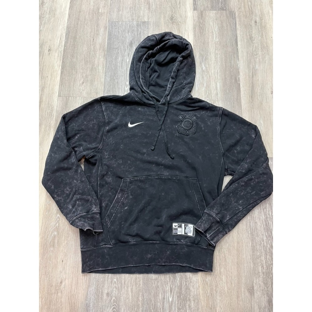 Nike Corinthians SC Soccer Club Washed Pullover Hoodie Black Brazil Size S